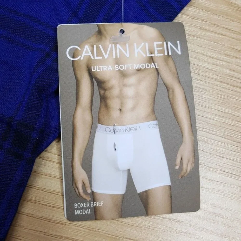CALVIN KLEIN Boxer Briefs Mens Small Blue Check Ultra Soft Modal Stretch